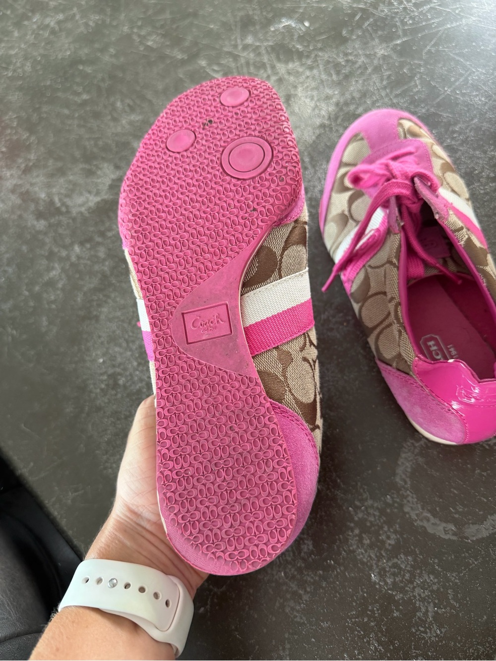 Coach Pink and Brown Signature Canvas Sneakers - Picture 8 of 9